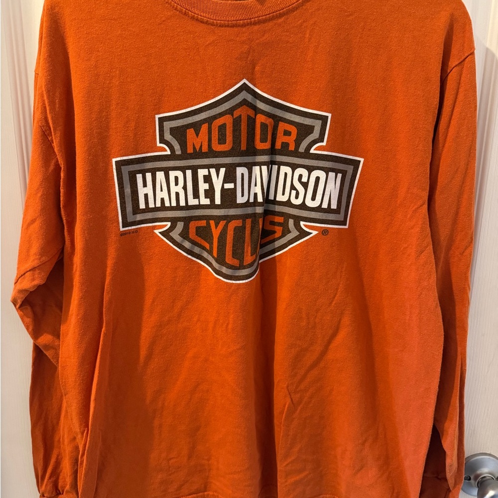 Harley-Davidson Orange Long Sleeve Shield Logo Tee
